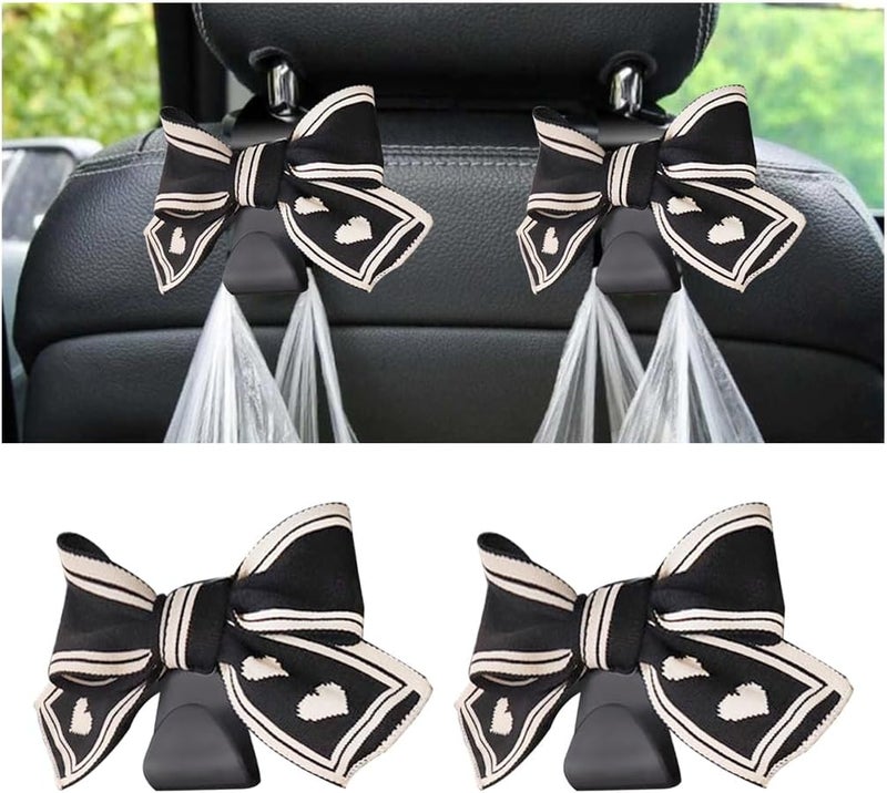 Mandark 2PCS Car Seat Headrest Hooks, Cute Bow Vehicle Hooks for Purses and Bags, Auto Purse Hook Hanger Interior Decoration Accessories, Universal for SUV, Sedan, Truck (Black Line) - Image 1